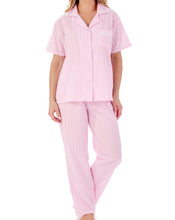 Load image into Gallery viewer, Slenderella Ladies Seersucker Stripe Classic Tailored Pyjamas (2 Colours)