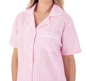 Slenderella Ladies Seersucker Stripe Classic Tailored Pyjamas (2 Colours)