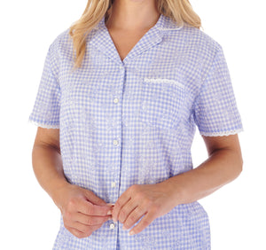 Slenderella Ladies Gingham & Flower Cotton Pyjamas (2 Colours)