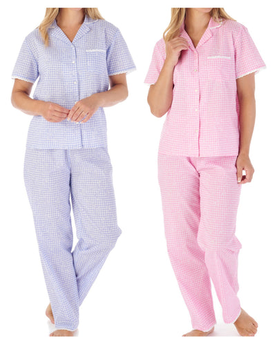 Slenderella Ladies Gingham & Flower Cotton Pyjamas (2 Colours)