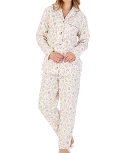 Slenderella Ladies Floral Brushed Cotton Tailored Pyjamas (3 Colours)