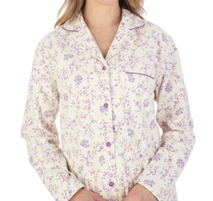 Slenderella Ladies Floral Brushed Cotton Tailored Pyjamas (3 Colours)