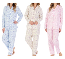 Load image into Gallery viewer, Slenderella Ladies Floral Brushed Cotton Tailored Pyjamas (3 Colours)