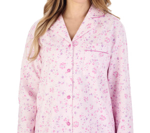 Slenderella Ladies Floral Brushed Cotton Tailored Pyjamas (3 Colours)
