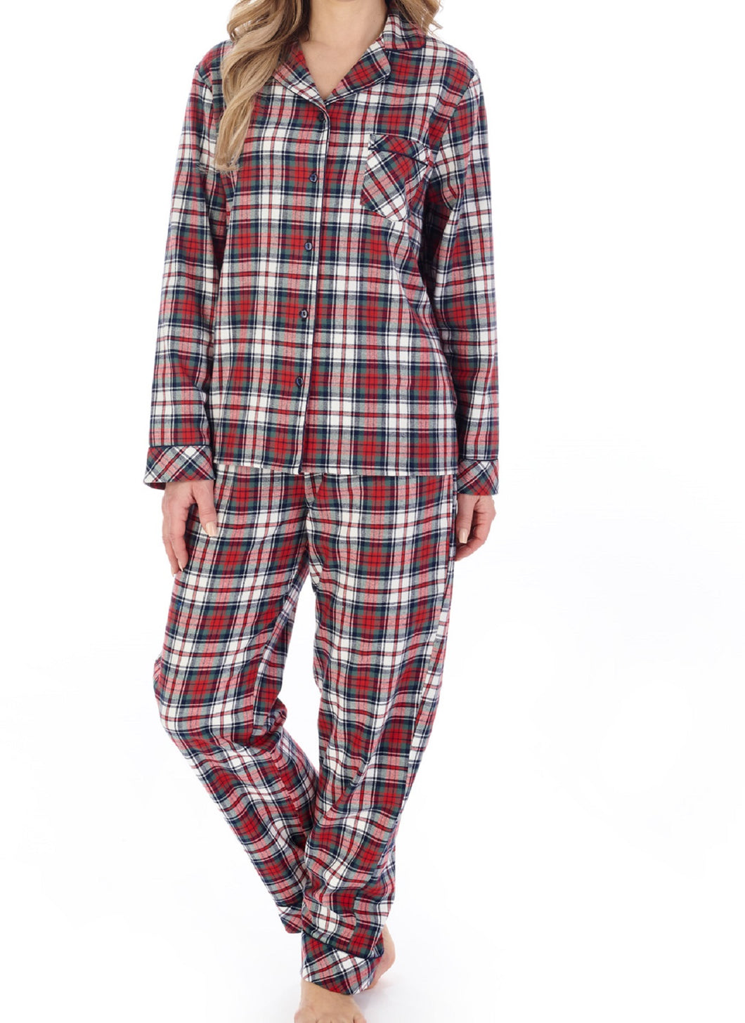 Slenderella Ladies Tailored Yarn Dyed Cotton Red Tartan Check Pyjamas