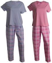Load image into Gallery viewer, Slenderella Ladies Tartan Pyjamas - Jersey Top &amp; Checked Bottoms (Blue or Pink)