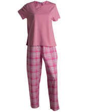 Load image into Gallery viewer, Slenderella Ladies Tartan Pyjamas - Jersey Top &amp; Checked Bottoms (Blue or Pink)