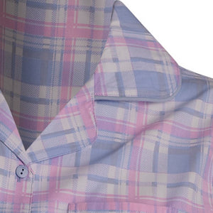 Slenderella Ladies Tartan Pyjamas - Button Top & Trouser Bottoms (Blue or Pink)