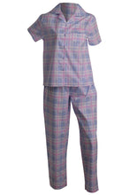 Load image into Gallery viewer, Slenderella Ladies Tartan Pyjamas - Button Top &amp; Trouser Bottoms (Blue or Pink)