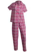 Load image into Gallery viewer, Slenderella Ladies Tartan Pyjamas - Button Top &amp; Trouser Bottoms (Blue or Pink)