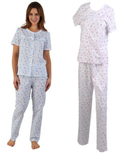 Load image into Gallery viewer, Slenderella Ladies Floral Pyjamas Set with Lace Trim (Blue or Pink)