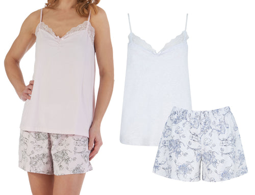 Slenderella Ladies Floral Jersey Pyjamas - Camisole & Shorts