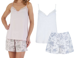 Slenderella Ladies Floral Jersey Pyjamas - Camisole & Shorts