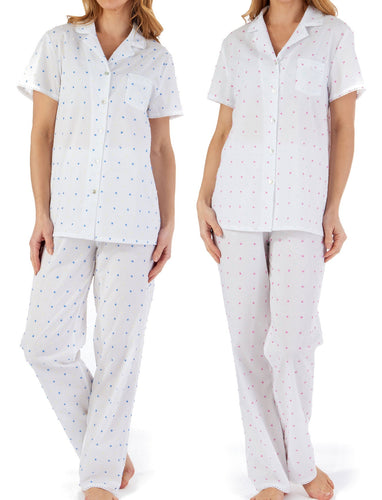 Slenderella Ladies Cotton Dobby Dot Tailored Pyjamas Set (UK 10-26)