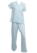 Load image into Gallery viewer, Slenderella Ladies Striped Button Up Top &amp; Trouser Bottoms Pyjamas Set (Mint or Pink)