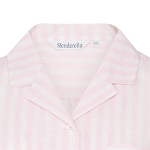 Slenderella Ladies Striped Button Up Top & Trouser Bottoms Pyjamas Set (Mint or Pink)