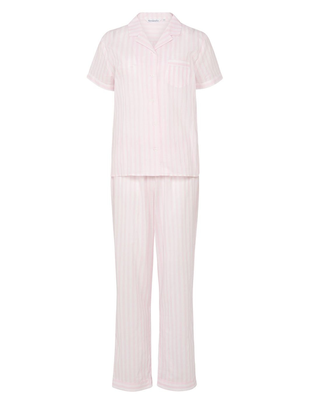 Slenderella Ladies Striped Button Up Top & Trouser Bottoms Pyjamas Set (Mint or Pink)
