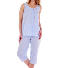Load image into Gallery viewer, Slenderella Ladies Cotton Dobby Dot Cropped Pyjamas Set (Blue or Pink)