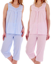Load image into Gallery viewer, Slenderella Ladies Cotton Dobby Dot Cropped Pyjamas Set (Blue or Pink)