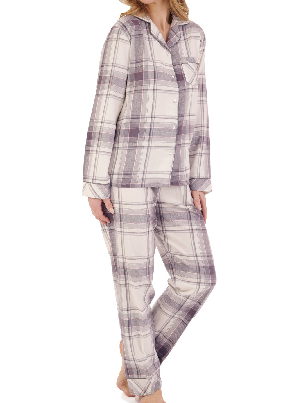 Slenderella Ladies Tailored Brushed Cotton Check Pyjamas (2 Colours)