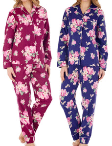 Slenderella Ladies Bold Floral Tailored Flannel Pyjamas (2 Colours)