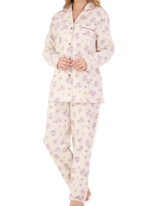 Slenderella Ladies Flannel Cotton Floral Tailored Pyjamas (3 Colours)