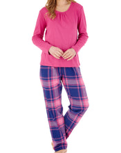 Load image into Gallery viewer, Slenderella Ladies Pyjamas - Plain Top &amp; Checked Bottoms (2 Colours)