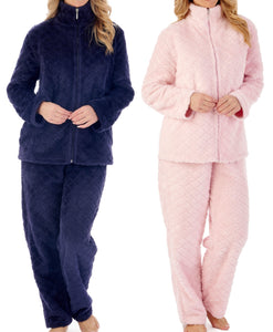 Slenderella Ladies Diamond Pattern Fleece Pyjamas (2 Colours)