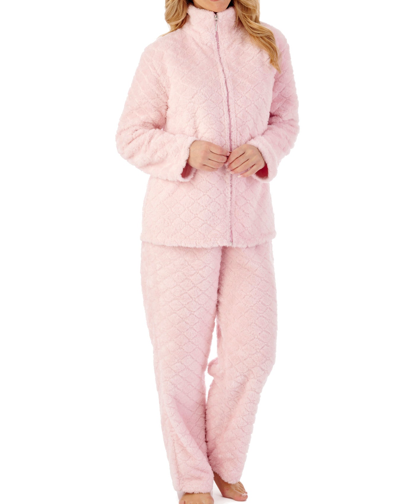 Slenderella Ladies Diamond Pattern Fleece Pyjamas 2 Colours Classic Home Store