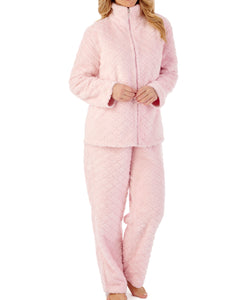 Slenderella Ladies Diamond Pattern Fleece Pyjamas (2 Colours)