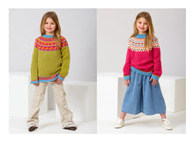 Load image into Gallery viewer, King Cole Double Knitting Pattern Girls Fairisle Sweaters 6343