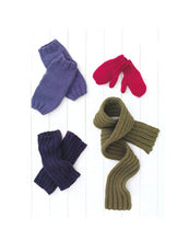 Load image into Gallery viewer, Aran Yarn Knitting Pattern for Kids Mittens Leg Warmers &amp; Scarf (UKHKA 142)
