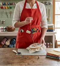 Load image into Gallery viewer, Red Linen Loose Smock Apron with Deep Pockets 42” x 38”