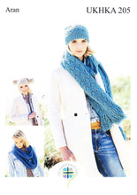 Load image into Gallery viewer, UKHKA 205 Aran Knitting Pattern - Ladies Hats &amp; Scarves
