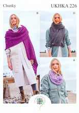 Load image into Gallery viewer, UKHKA 226 Chunky Knitting Pattern - Ladies Shawl &amp; Scarf