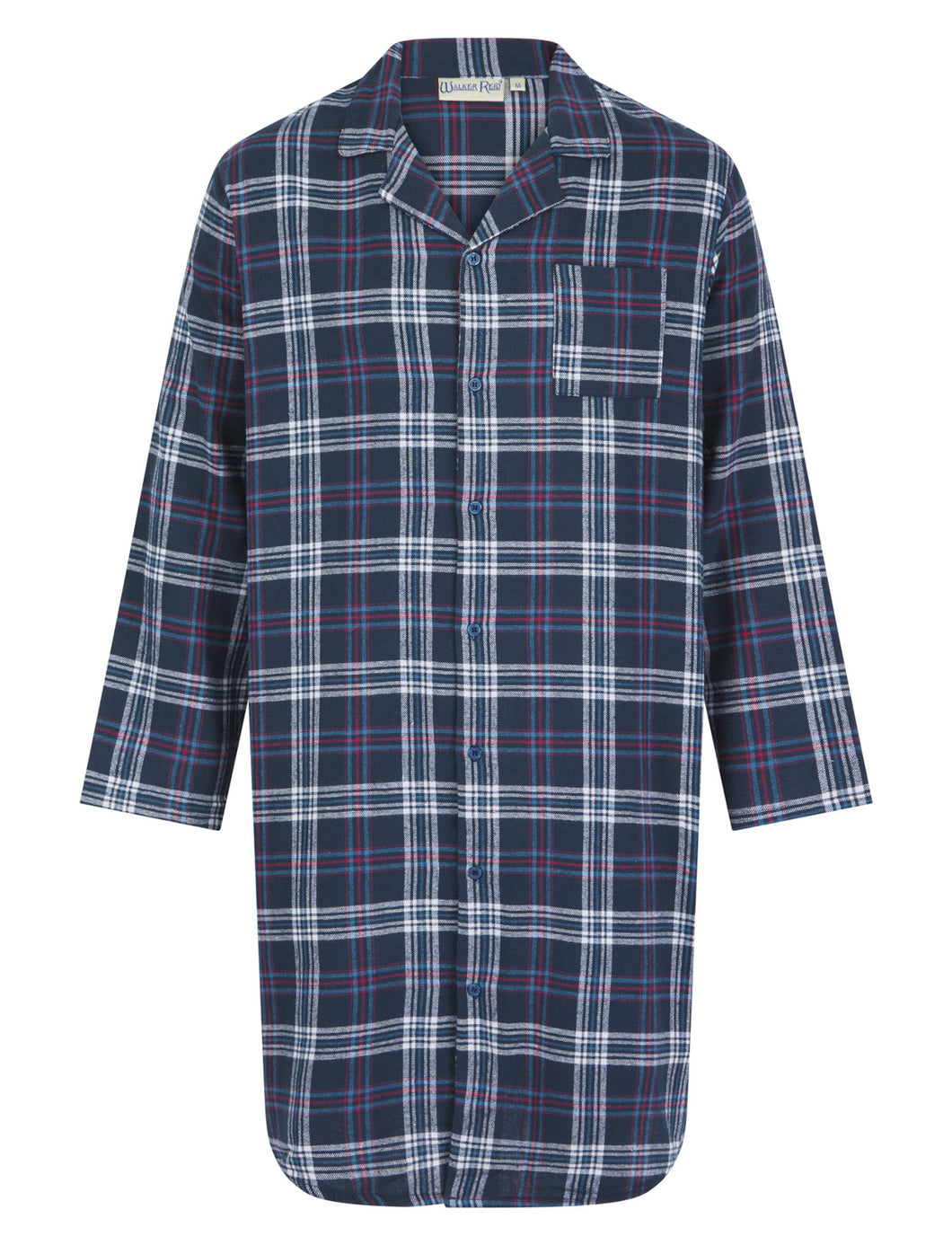 Walker Reid Mens Navy Check Cotton Nightshirt