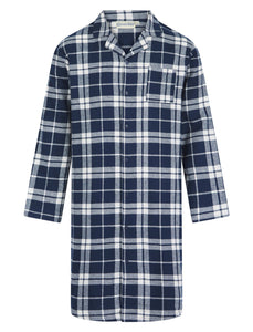 Walker Reid Mens Navy & White Check Cotton Nightshirt