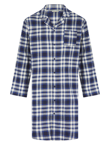 Walker Reid Mens Blue Checked Polycotton Nightshirt
