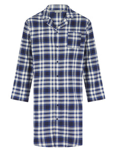 Walker Reid Mens Blue Checked Polycotton Nightshirt