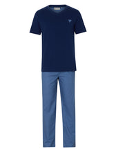 Load image into Gallery viewer, Walker Reid Mens Pyjamas Jersey Top &amp; Diamond Pattern Bottoms (Blue or Navy)