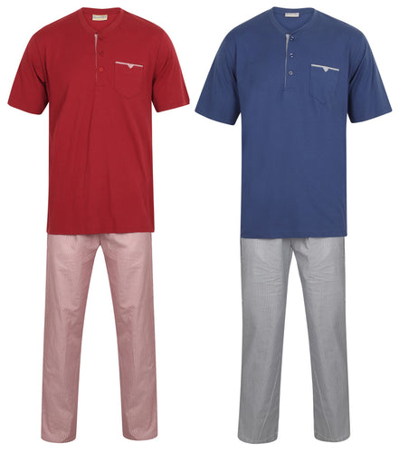 Walker Reid Mens Pyjamas Jersey Top & Woven Geo Print PJ Bottoms (Medium - XXXL)