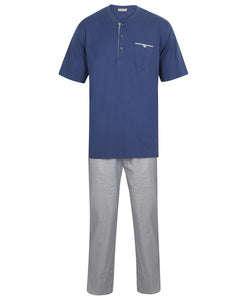 Walker Reid Mens Pyjamas Jersey Top & Woven Geo Print PJ Bottoms (Medium - XXXL)