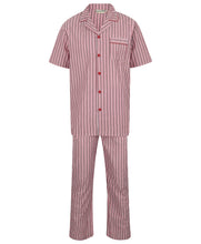 Load image into Gallery viewer, Walker Reid Mens Striped Cotton Pyjamas (Blue or Red)
