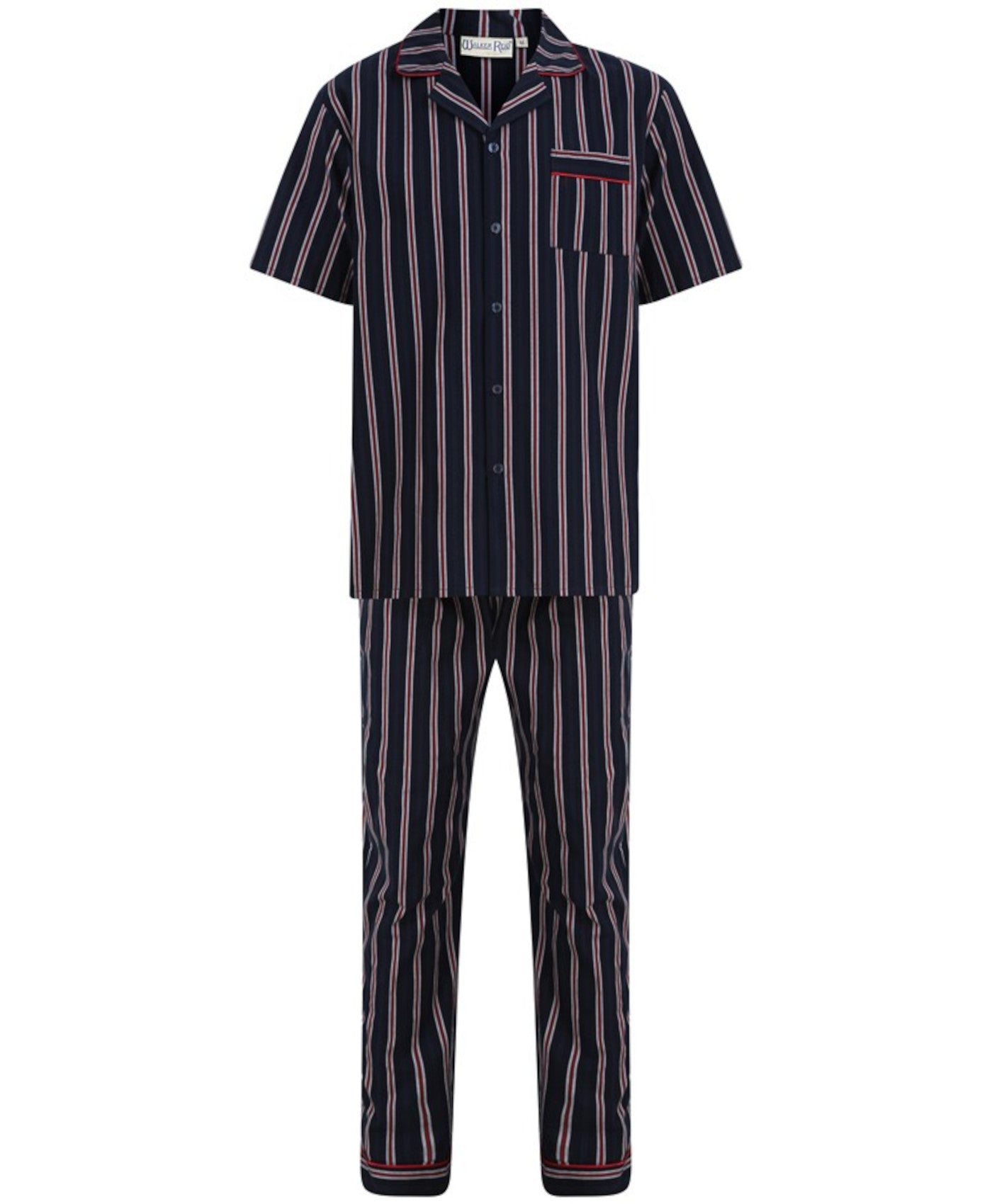 Walker Reid Mens Navy Red Striped Cotton Pyjamas (Medium XXXL