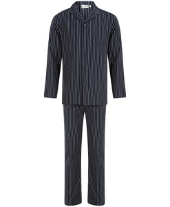 Walker Reid Mens Navy Stripe Cotton Pyjamas (Small - 4XL)