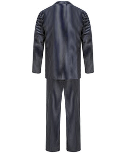 Walker Reid Mens Navy Stripe Cotton Pyjamas (Small - 4XL)