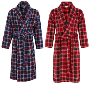 Walker Reid Mens Check Coral Fleece Dressing Gown (Small - 4XL)