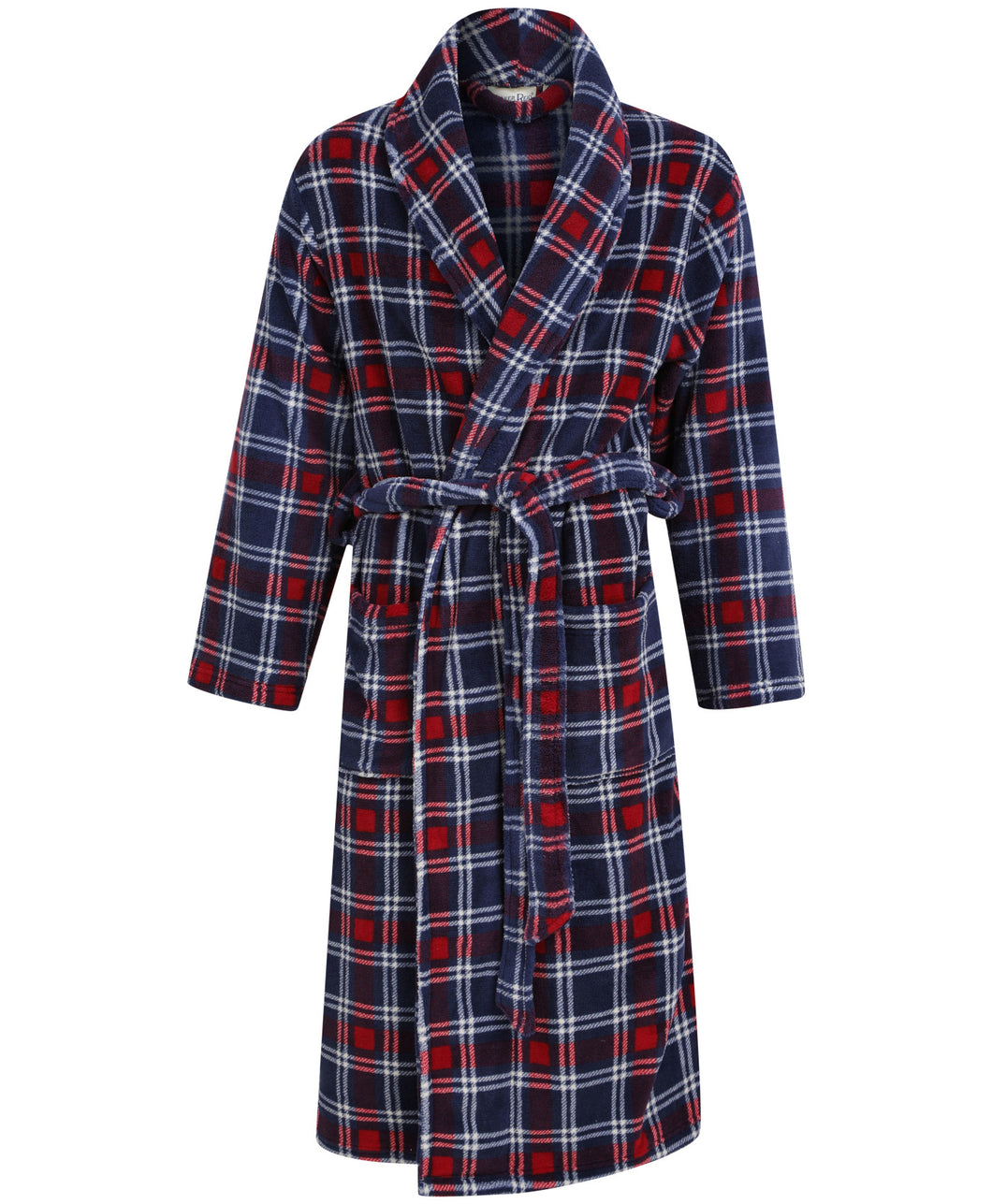 Walker Reid Mens Check Coral Fleece Dressing Gown (Small - 4XL)