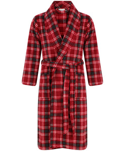 Walker Reid Mens Check Coral Fleece Dressing Gown (Small - 4XL)