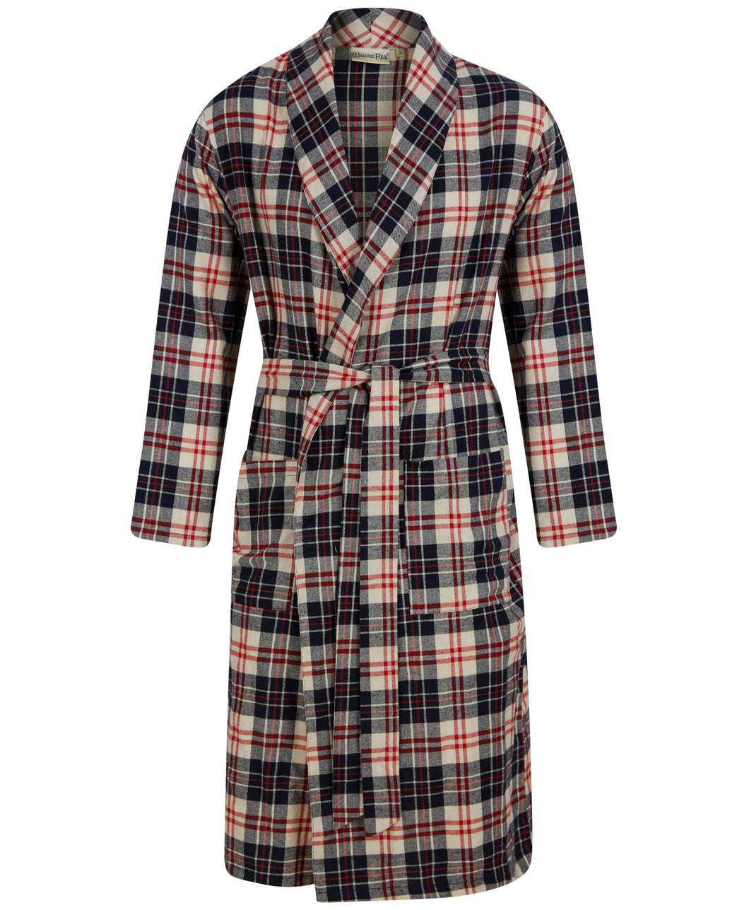 Walker Reid Mens Brushed Cotton Checked Dressing Gown (Navy or Red)